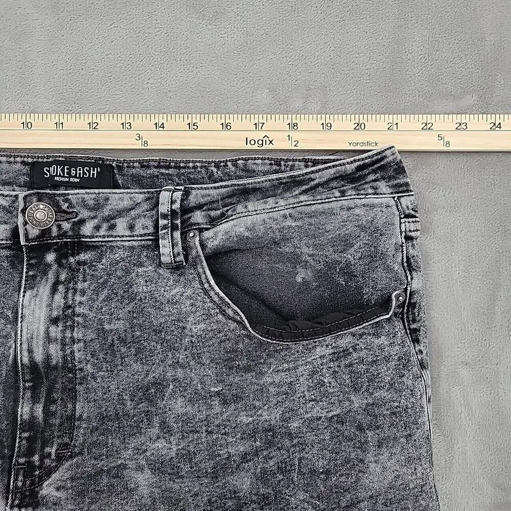 Smoke & Ash Mens Moto Jeans Measures Size 42x28 Gray Reinforced Straight Stretch